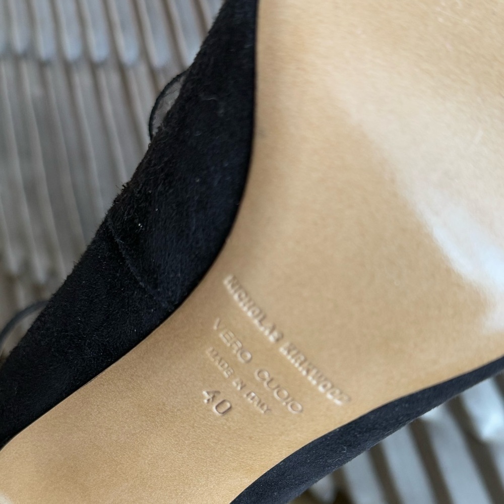 Black suede heels t-strap unique elegant classy pumps pointy toe shoes - Picture 7 of 13